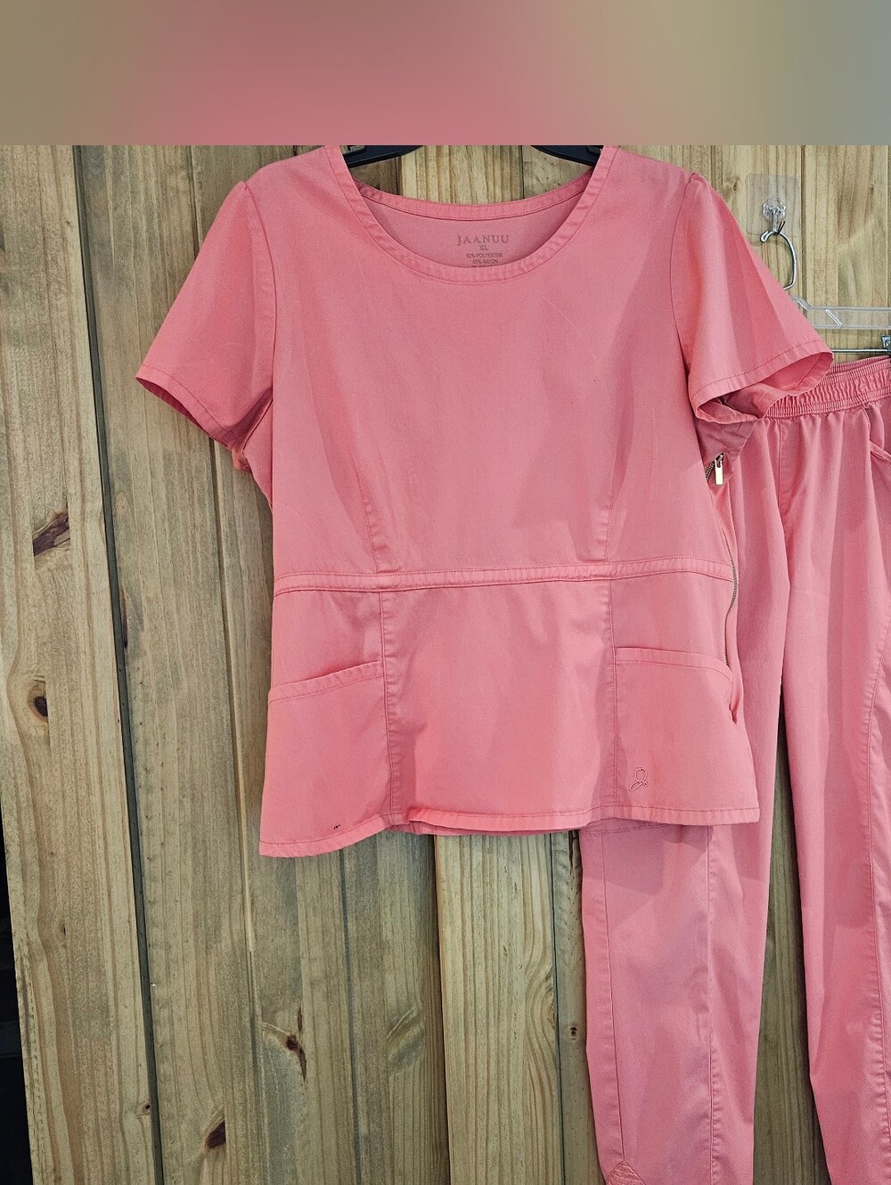 Jaanuu Coral Pink Scrub Top and Pants Set Top XL Pant L